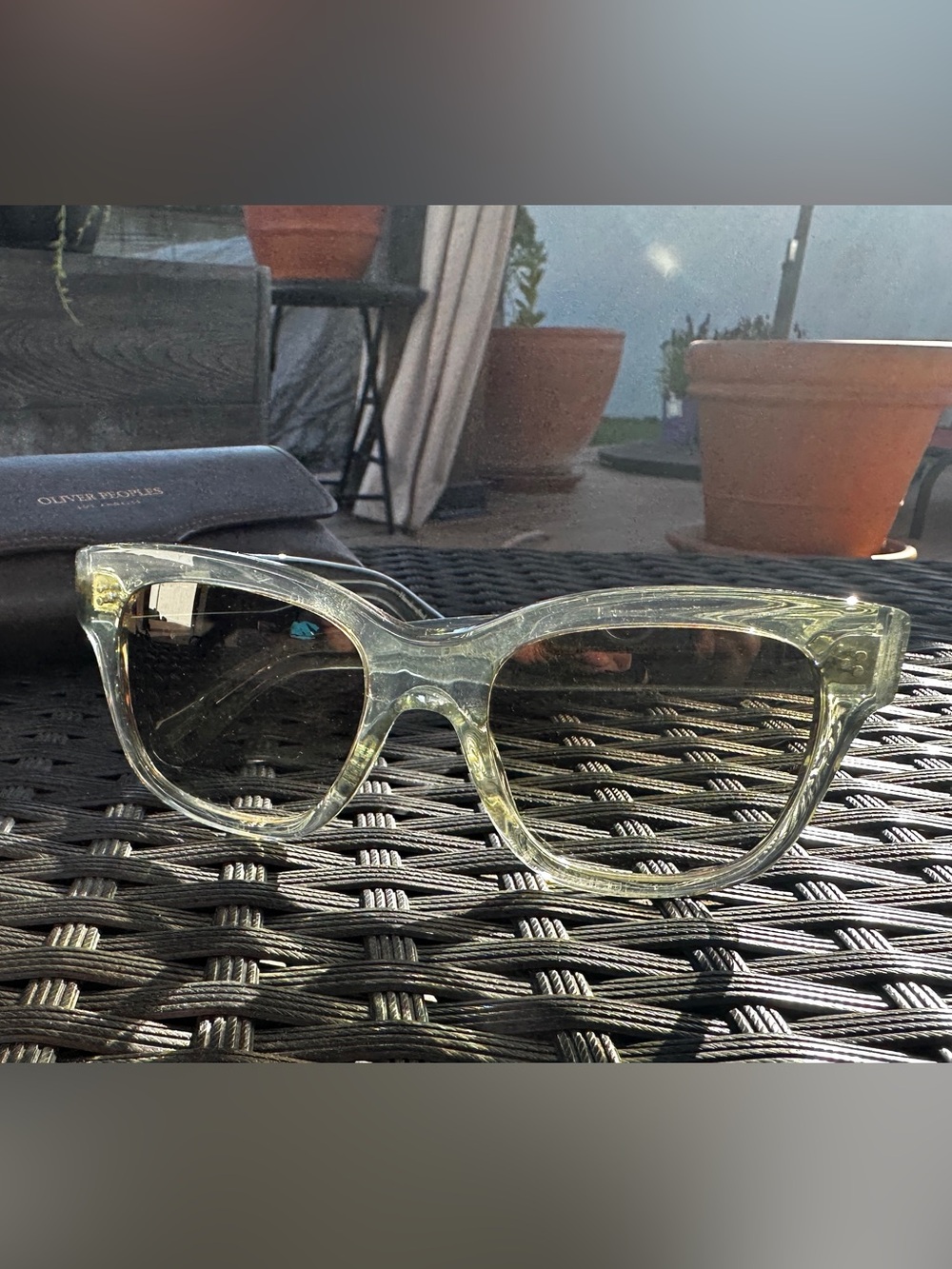 Oliver Peoples-Melery Translucent Pale Green Cat-Eye Sunglasses with Dark Lenses